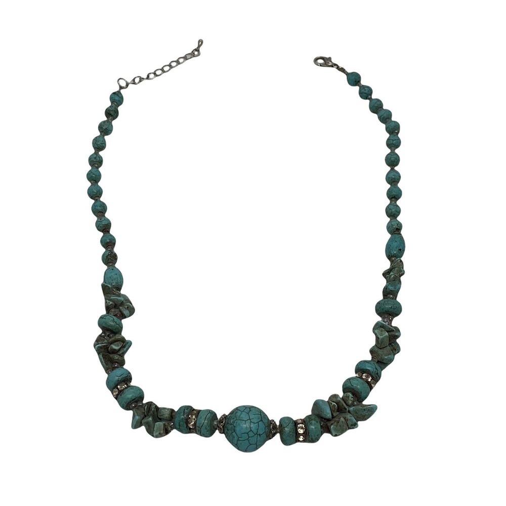 Fashion Painted Stone Bead 16” Necklace Handcrafted Turquoise Colored Howlite - Picture 5 of 12